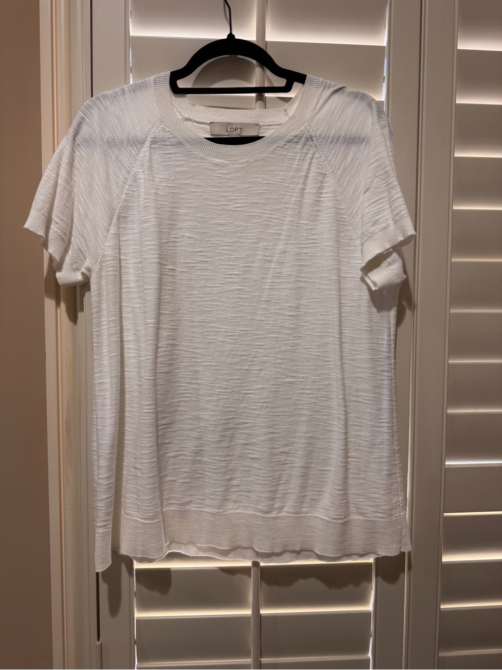LOFT White Short Sleeve Textured Knit Top